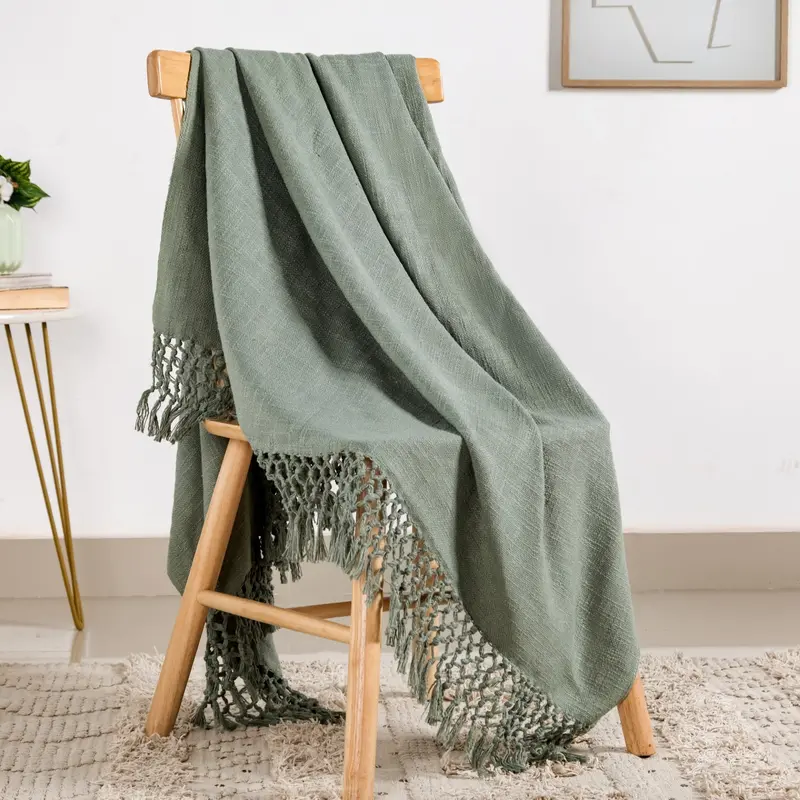 100% Cotton Woven Throw Blanket – Solid Black Design 1