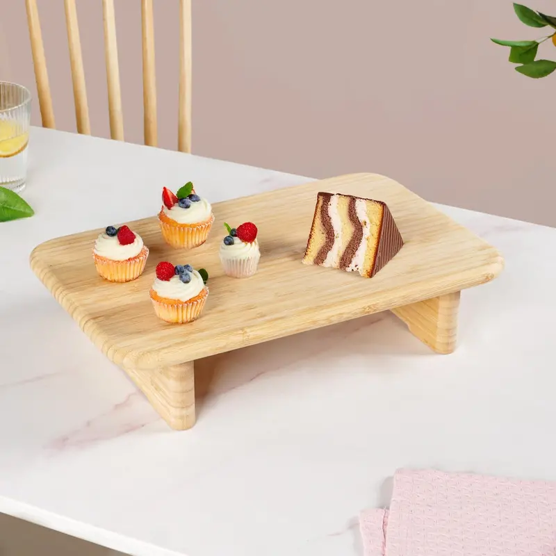13-Inch Bamboo Pedestal Platter For Elegant Food Presentation 1