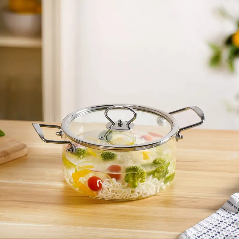 2.5L Transparent Glass Cookware Pot – Stainless Steel Dual Handles 1