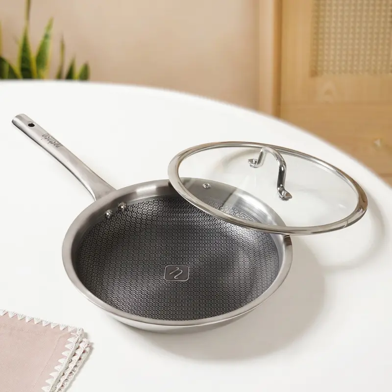 2000Ml Honeycomb Non-Stick Tri-Ply Frying Pan With Glass Lid – Induction Ready 1