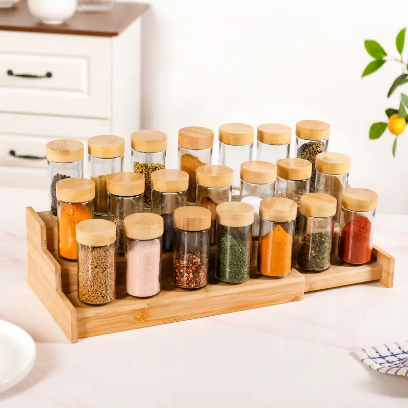 21-Piece Airtight Spice Jar Set With Expandable Wooden Rack 1