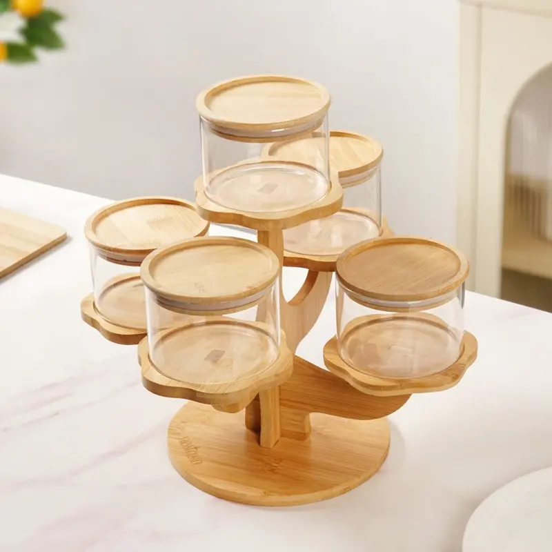3-Tier Airtight Kitchen Storage Jar Set With Stand – 6 Pieces, 450Ml Each 1