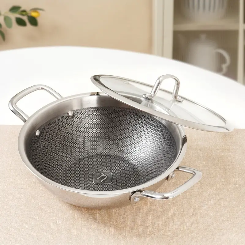 3000Ml Flame-And-Induction-Safe Tri-Ply Honeycomb Kadai With Tempered Glass Lid 1
