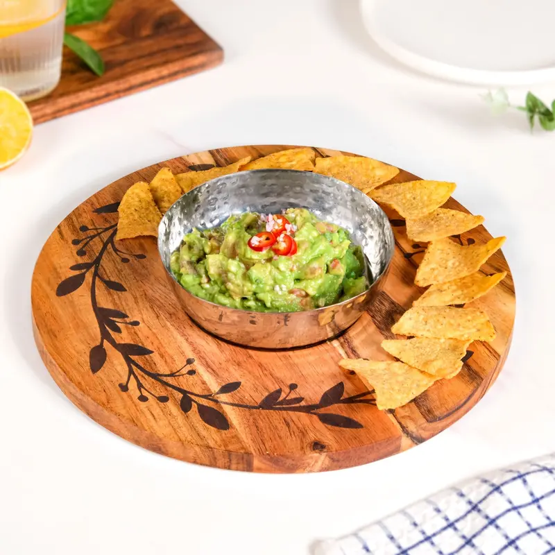 30Cm Fusion Wooden Chips-And-Dip Platter With Stainless Steel Bowl 1