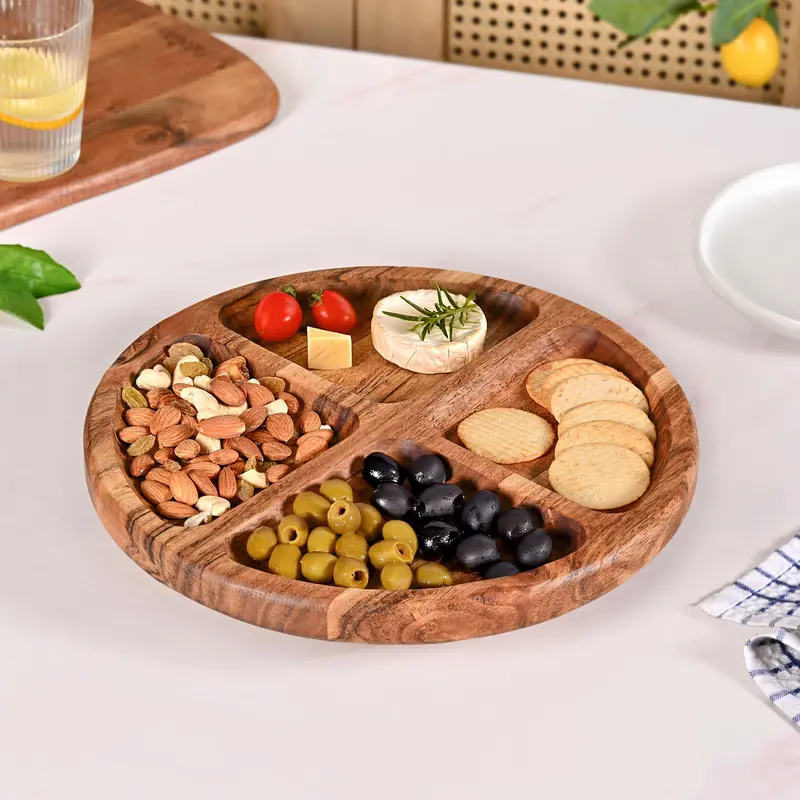 30Cm Sectioned Acacia Wood Lazy Susan Platter 1