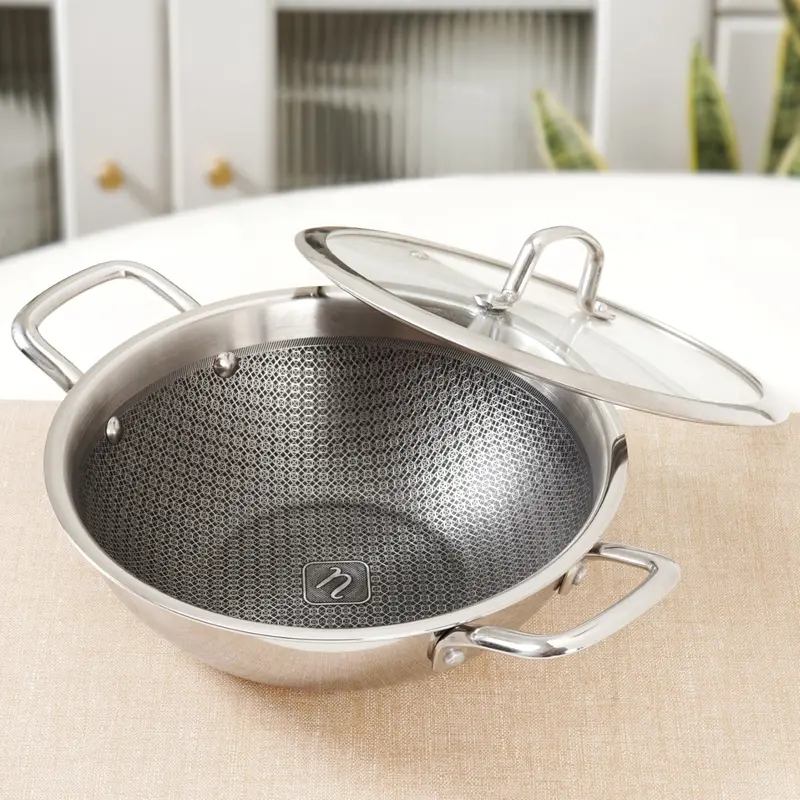 3500Ml Tri-Ply Honeycomb Kadai With Lid – Flame And Induction Compatible 1