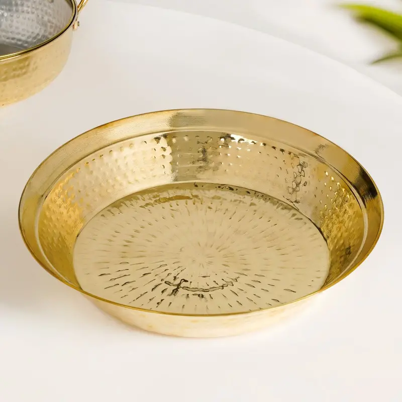 36Cm Hammered Pure Brass Parat (Traditional Serving Bowl) 1