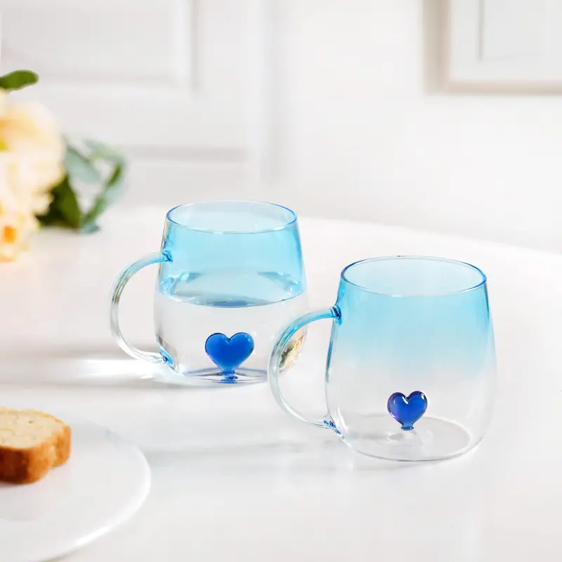 3D Ombre Blue Heart Mug Set – Two 450Ml Ceramic Mugs 1