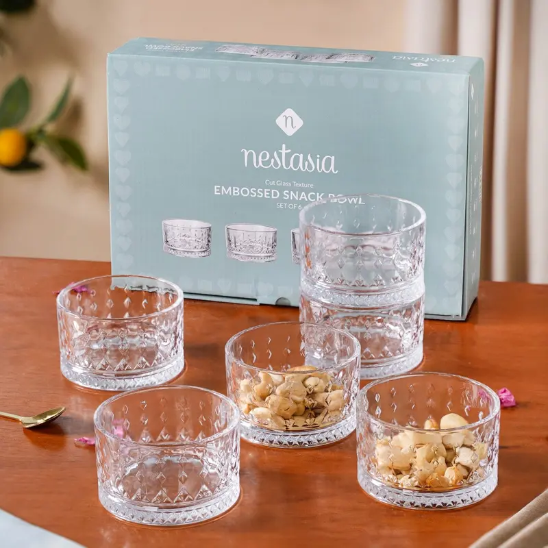 6-Piece Diamond-Embossed 220Ml Glass Snack Bowls 1