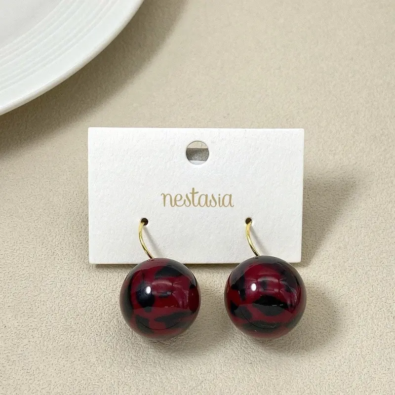 Abstract Maroon Beaded Statement Earrings 1