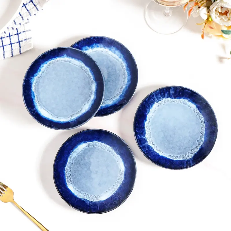 Abstract Ombre Blue Ceramic Dessert Plates – Set Of 4, 15Cm Artistic Tableware 1