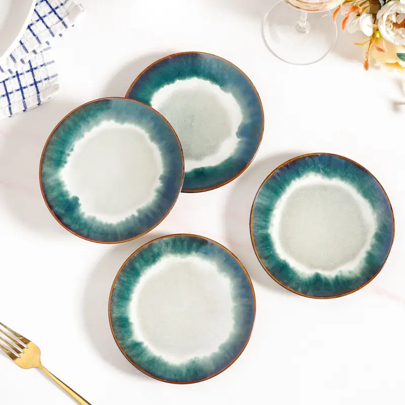 Abstract Ombre Green Ceramic Dessert Plates – Set Of 4, 15Cm Contemporary Tableware 1