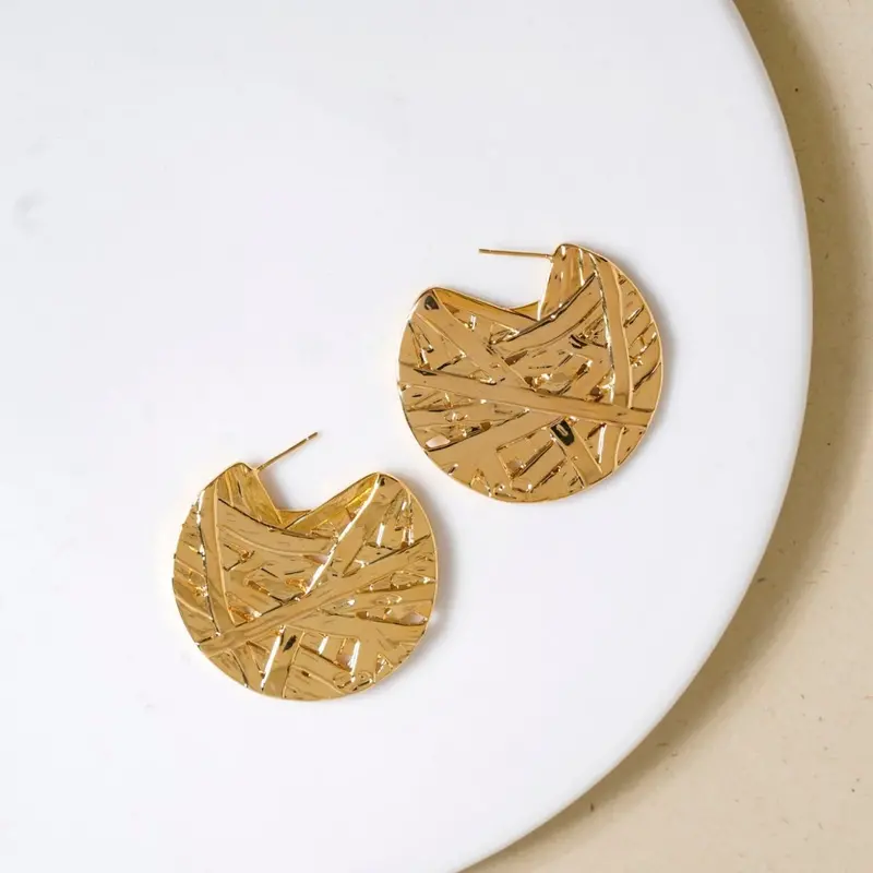 Abstract Textured Round Gold Statement Earrings 1