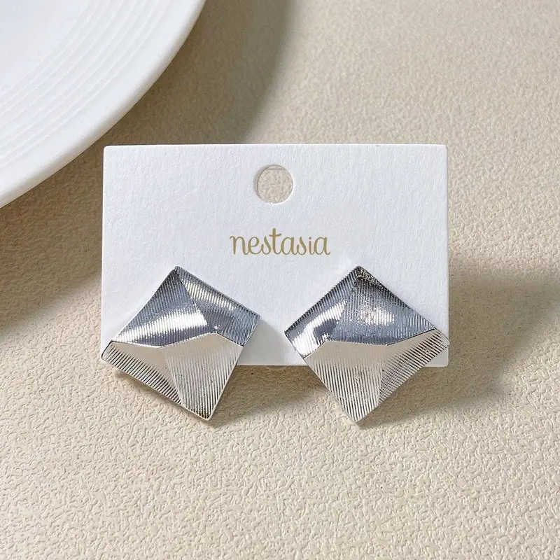Abstract Trapezoid Silver Stud Earrings 1