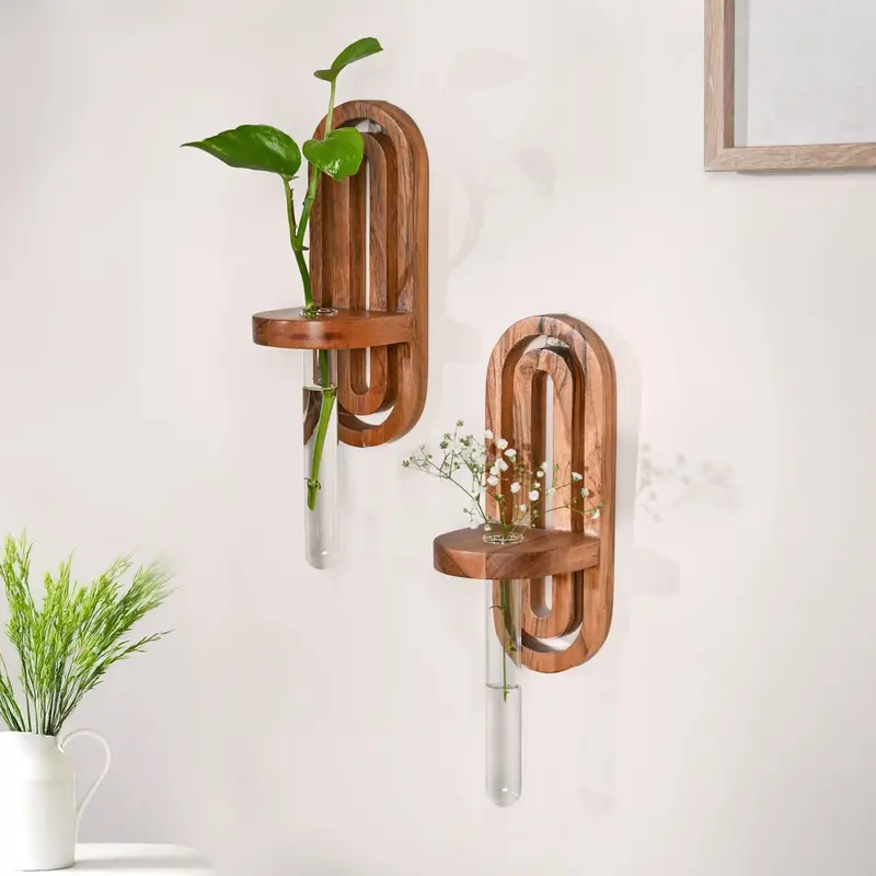 Acacia Wood Hanging Test Tube Planter Duo 1