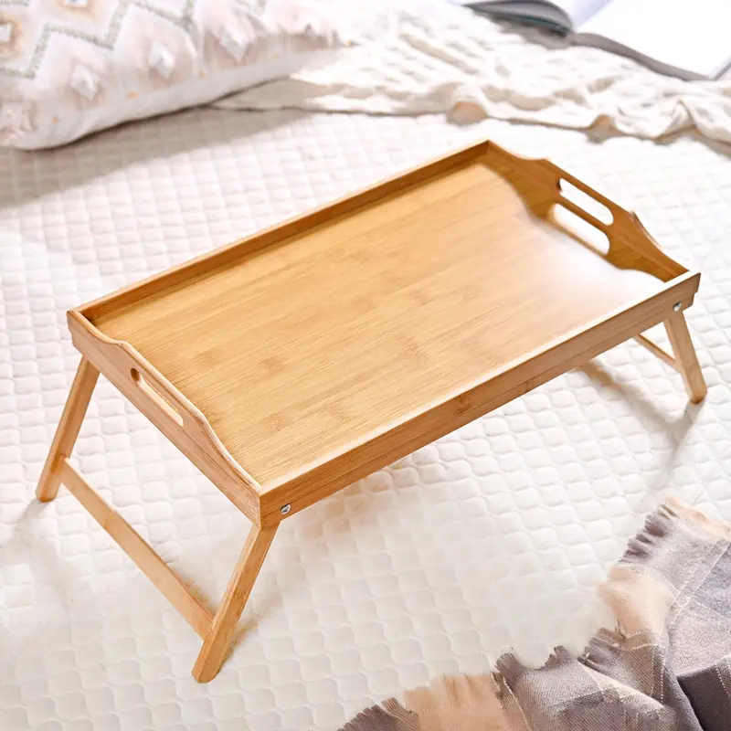 Adjustable Bamboo Bedside Table With Folding Legs 1