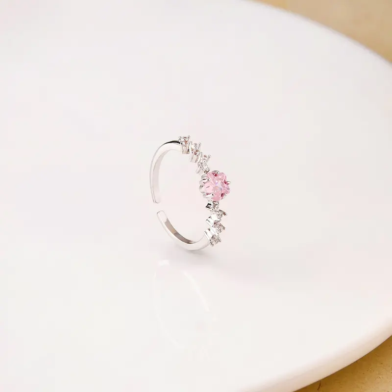 Adjustable Floral Blush Bloom Silver Ring 1