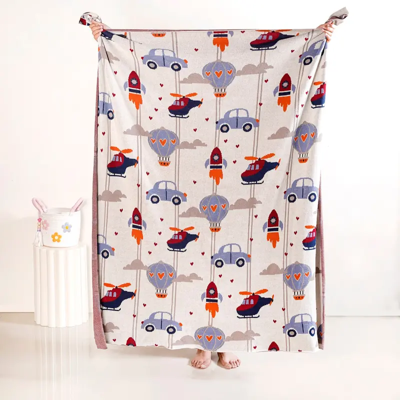 Adventure-Themed Knitted Cotton Throw For Kids – 153X130Cm Travel Blanket 1