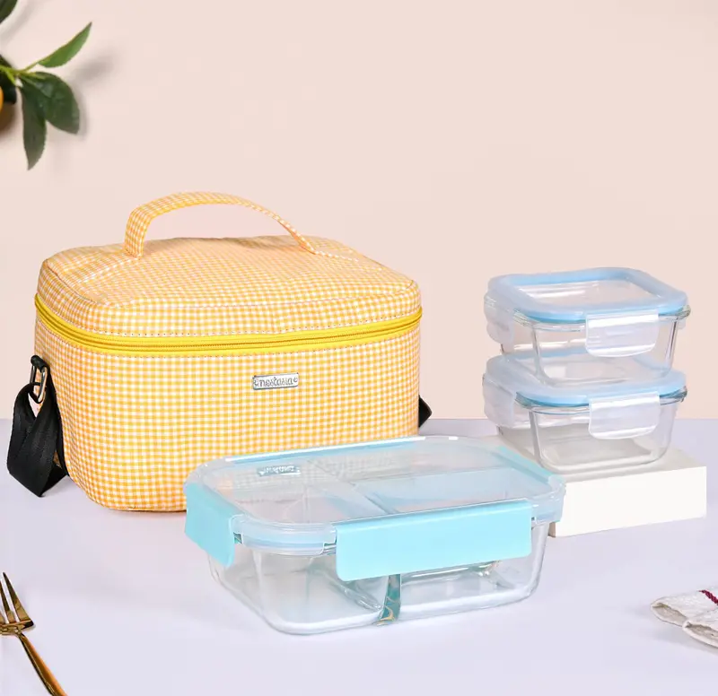 All-Fresh Glass Tiffin Set With Insulated Carry Bag – 4-Piece 1