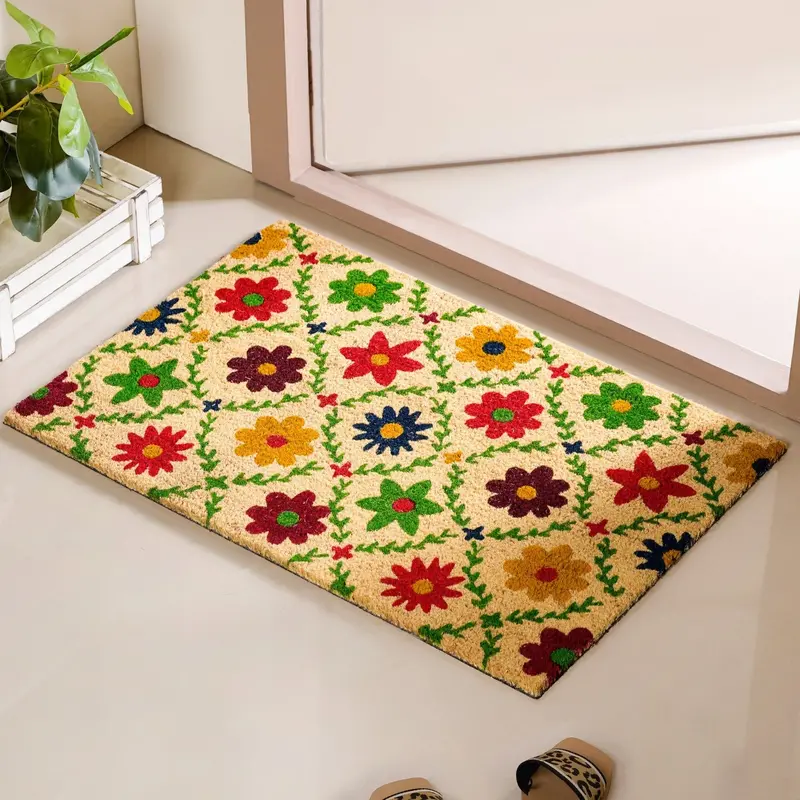 All-Natural Floral-Print Coir Doormat – 36X24 Inches 1