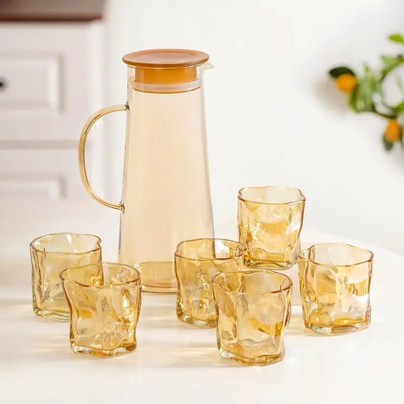 Amber Glass Drinkware Set – Pitcher And Matching Tumblers 1
