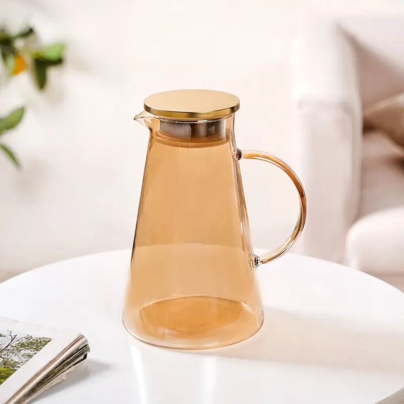 Amber-Tinted Glass Pitcher With Stainless Steel Lid – 1.8L 1