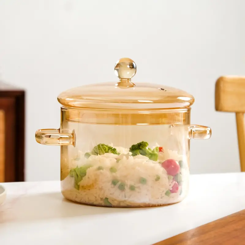 Amber-Toned Borosilicate Glass Multi-Cooking Pot – 2250Ml 1