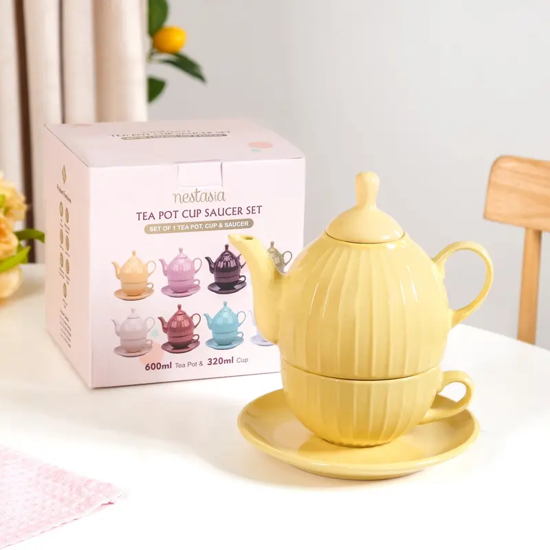 Ambrosia Stackable Single-Serve Ceramic Tea Set – Sunny Yellow Finish 1