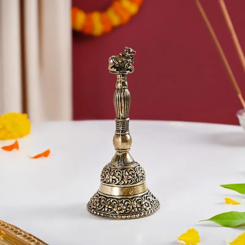 Antique-Finish Brass Nandi Bell – 10Cm Temple Accessory With Gift Box 1