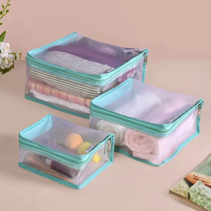 Aqua-Colored Travel Organizer Set – 3 Leakproof Storage Bags 1