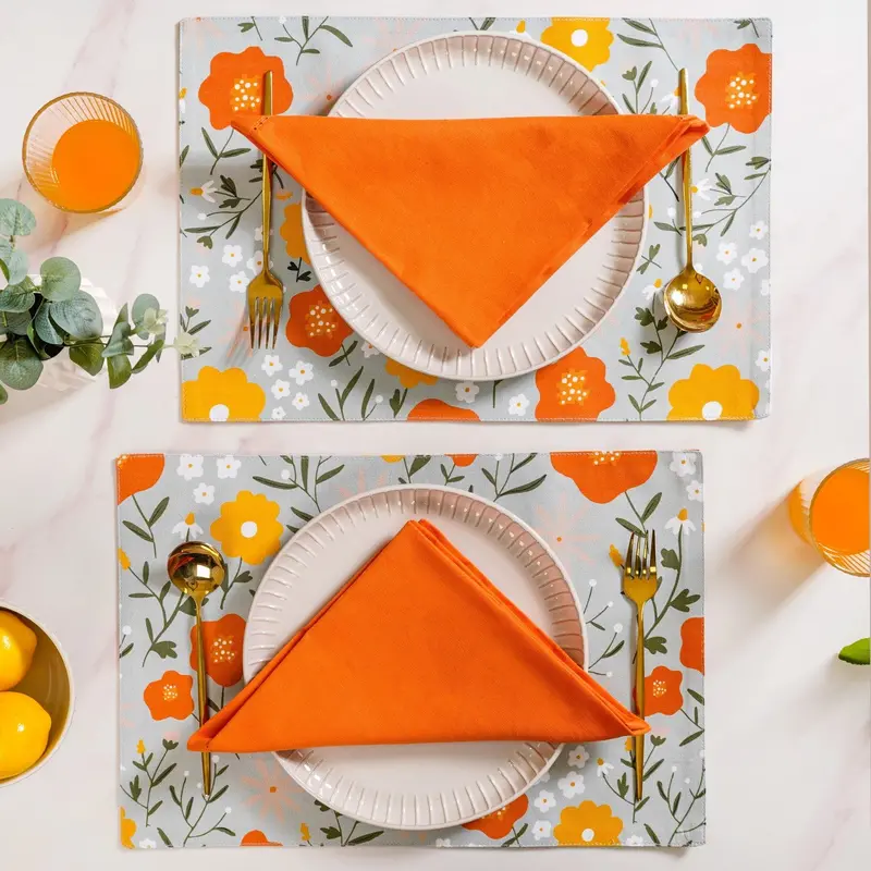 Arancia Cotton Table Mats And Coordinating Napkins – Set Of 12 1