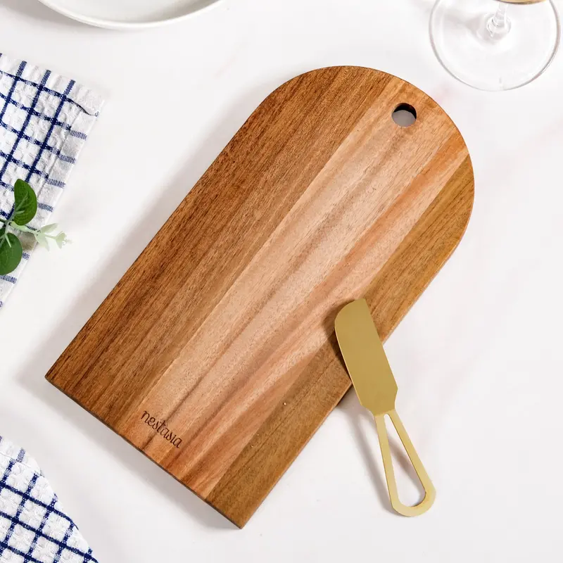 Arched Wooden Cheese Board With Integrated Knife (2-Piece) 1