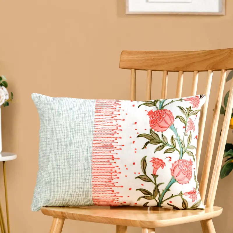 Artisan Bloom Embroidered Cotton Cushion Cover (50 X 36 Cm) 1