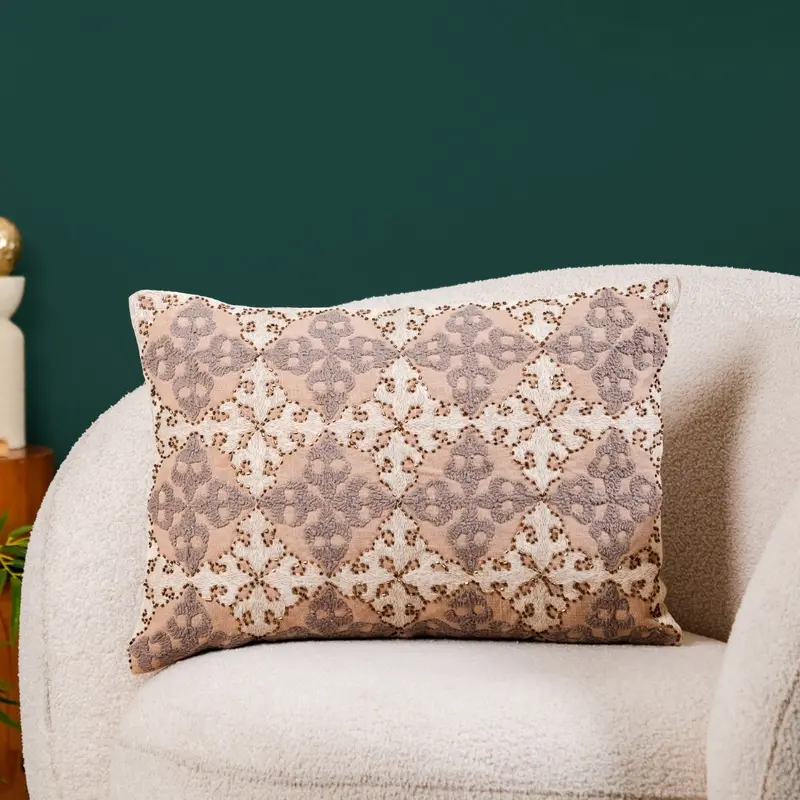 Artisan-Embroidered Cushion Cover With Hand-Stitched Detailing (50X35 Cm) 1
