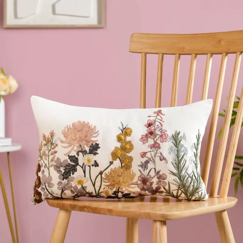 Artisan Hand-Embroidered Botanica Cotton Pillow Cover – 50X30Cm 1