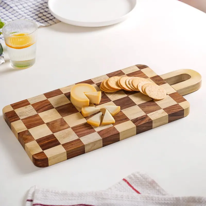 Atelier Rectangular Gingham Serving Board – 45X21Cm Wooden Cheese & Charcuterie Platter 1