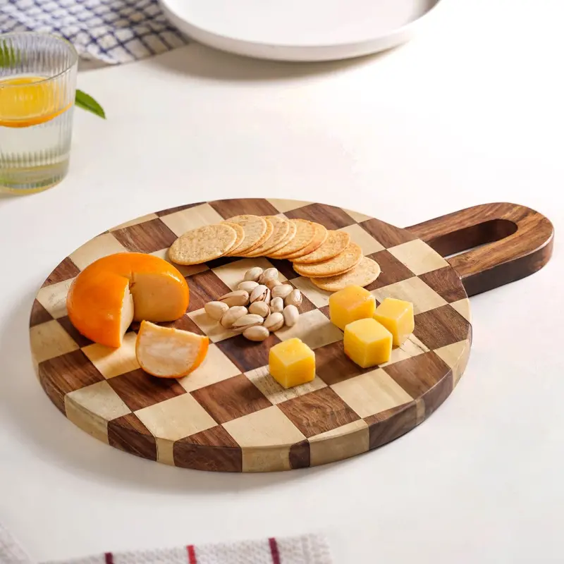 Atelier Round Checkered Cheese Platter – 30Cm Diameter Wood & Resin Serving Board 1