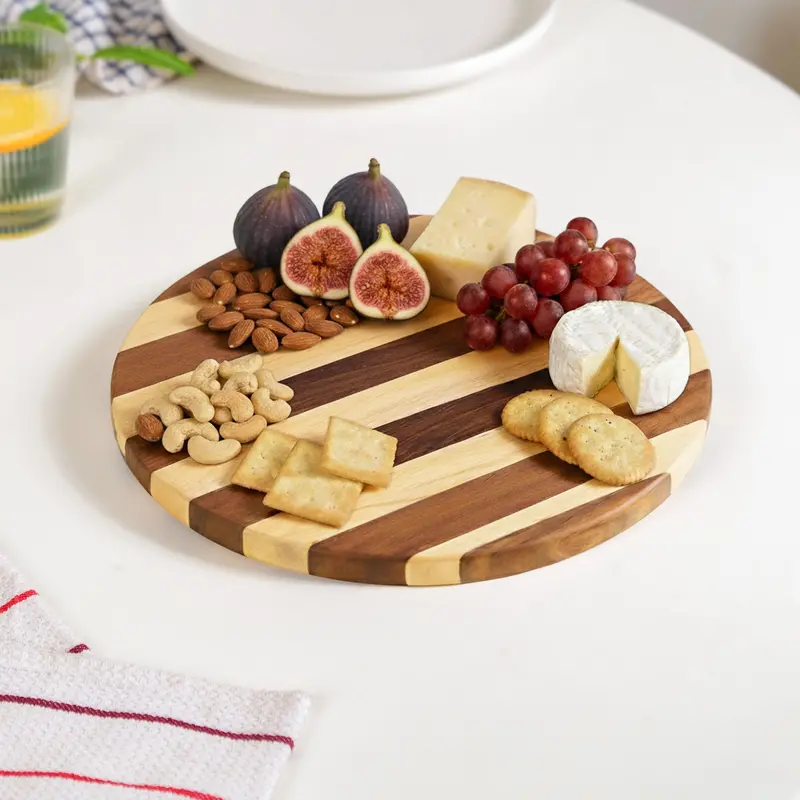 Atelier Solid Wood Cheese Platter – 30Cm Round Natural Grain Serving Board 1