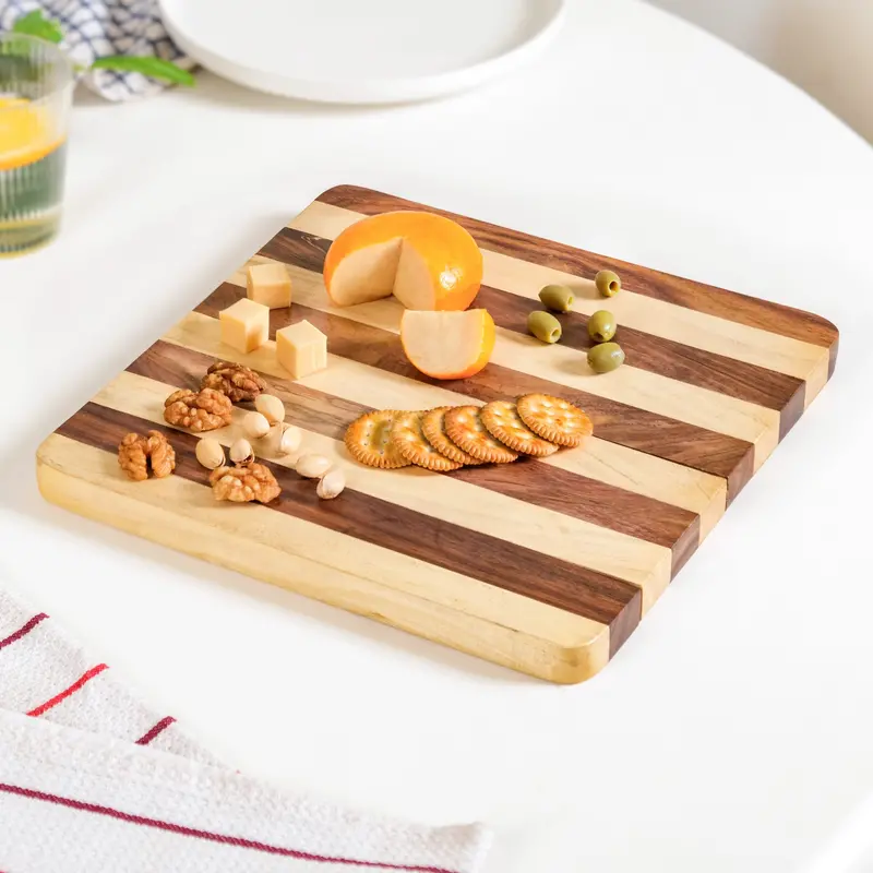 Atelier Square Checkered Serving Board – 30X30Cm Geometric Wood & Resin Platter 1