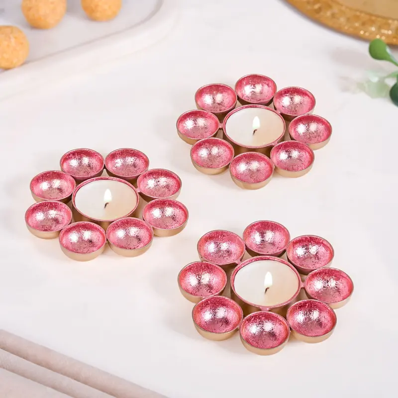 Aurora Blush Iron Tealight Holders – Set Of 3 Metallic Candle Cups 1
