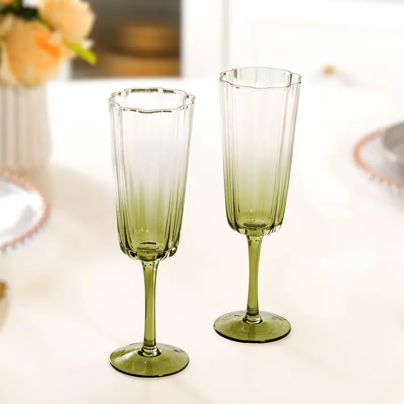 Aurora Ombre Fluted 220Ml Green Champagne Flutes – Set Of 2 1