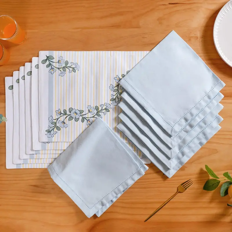 Azzurro 12-Piece Printed Cotton Mat And Napkin Collection 1