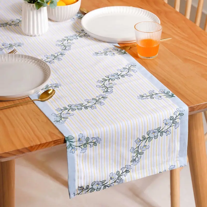 Azzurro Cotton Table Runner – 8-Seater Slim Design For Modern Dining Tables 1
