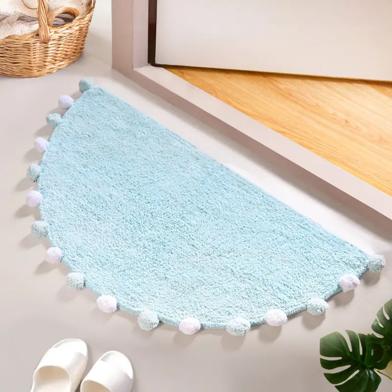 Baby Blue Pom-Pom Tufted Cotton Non-Slip Mat – 88X47Cm 1