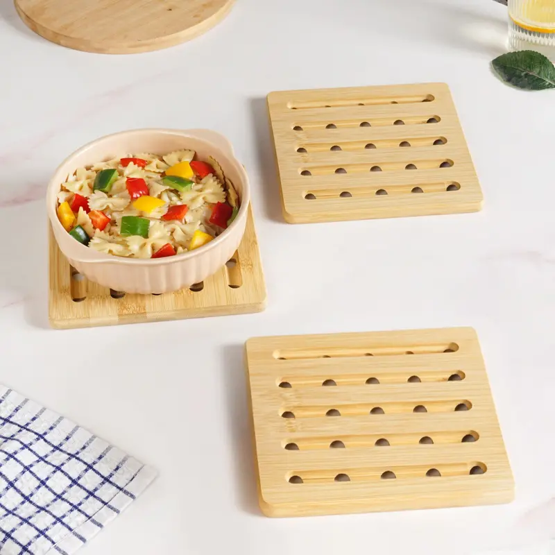 Bamboo Square Trivet Set – 3-Piece Heat-Resistant Kitchen Essentials 1