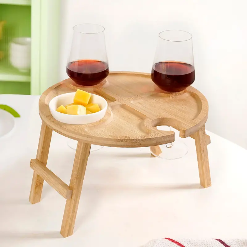 Bamboo Wine Glass Holder And Snack Serving Tray 1