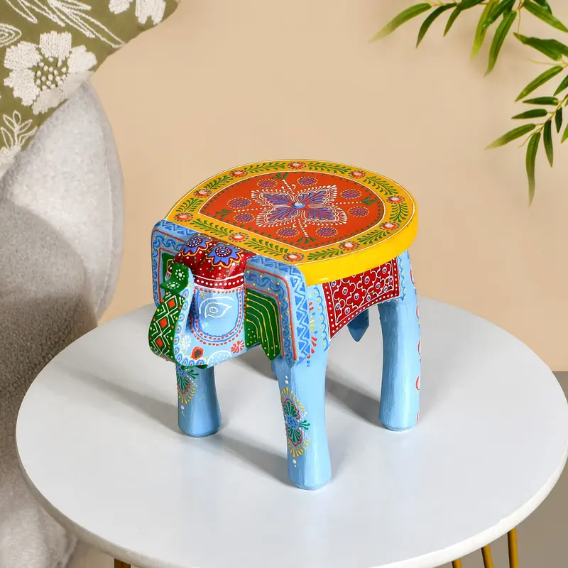 Banjara-Inspired Mirror Work Wooden Elephant Riser 1