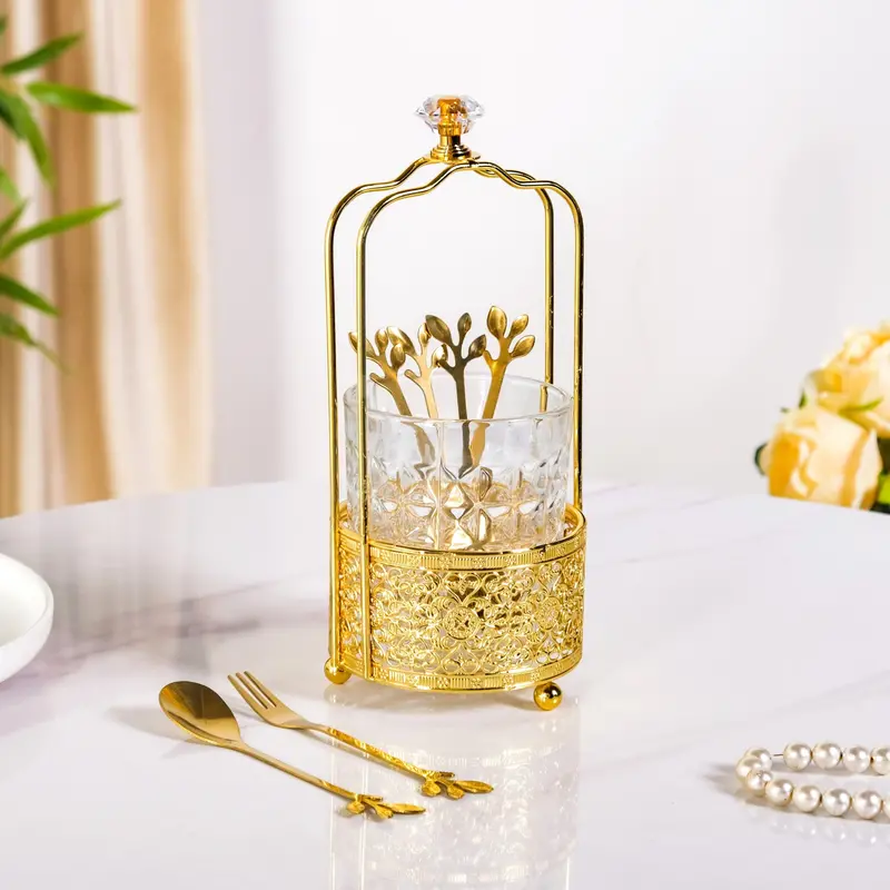 Baroque-Inspired Metallic Cutlery Organizer With Spoons And Forks 1