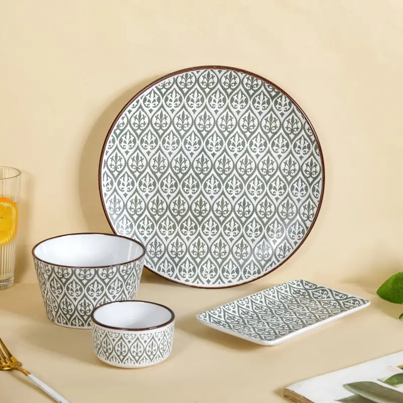 Baroque Sage Green 16-Piece Ceramic Dinner Set For Four 1