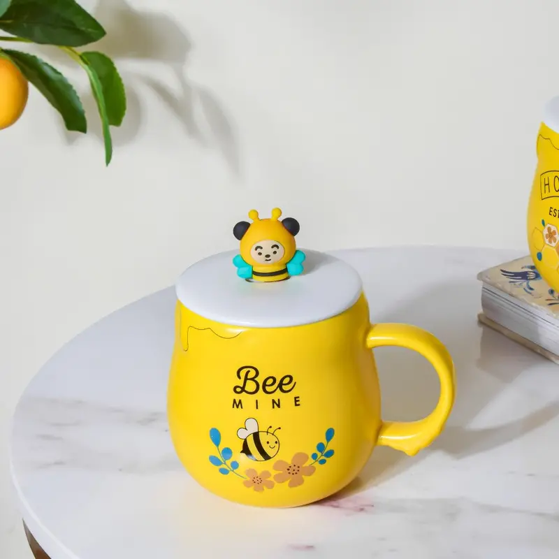 ‘Bee Mine’ Illustrated Coffee Mug – Yellow, 350Ml 1